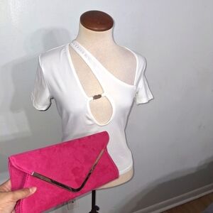Sexy White Top w Fuschia Clutch- W Sz Medium/6
